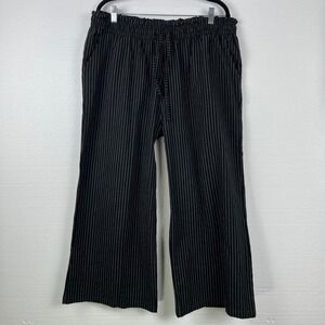 Womens XXL Black Linen Cotton Cropped Pinstripe Pants Breathable Trousers